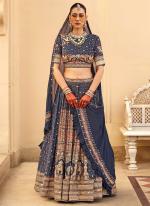 Silk Navy Blue Bridal Wear Foil Printed Ready To Wear Lehenga Choli